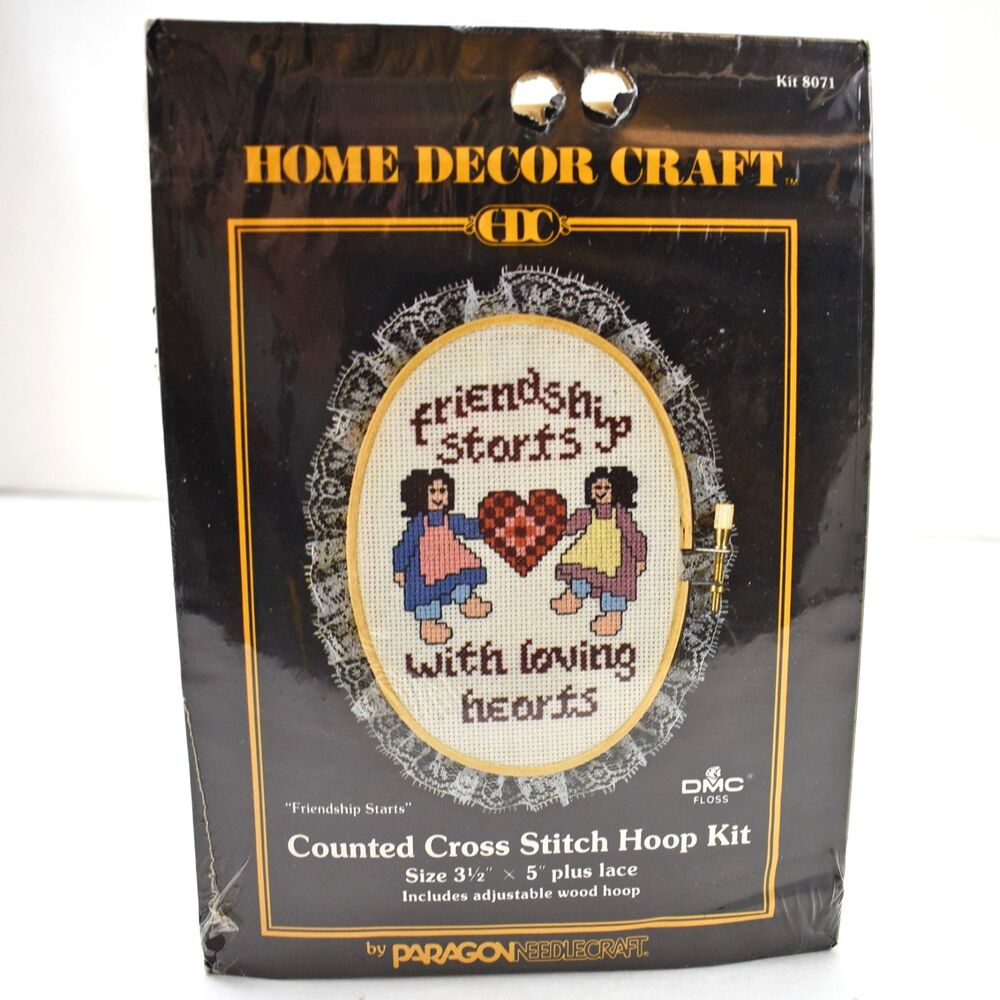 Vintage Paragon Friendship Starts Counted Cross Stitch Hoop Kit 8071 Sealed 1986